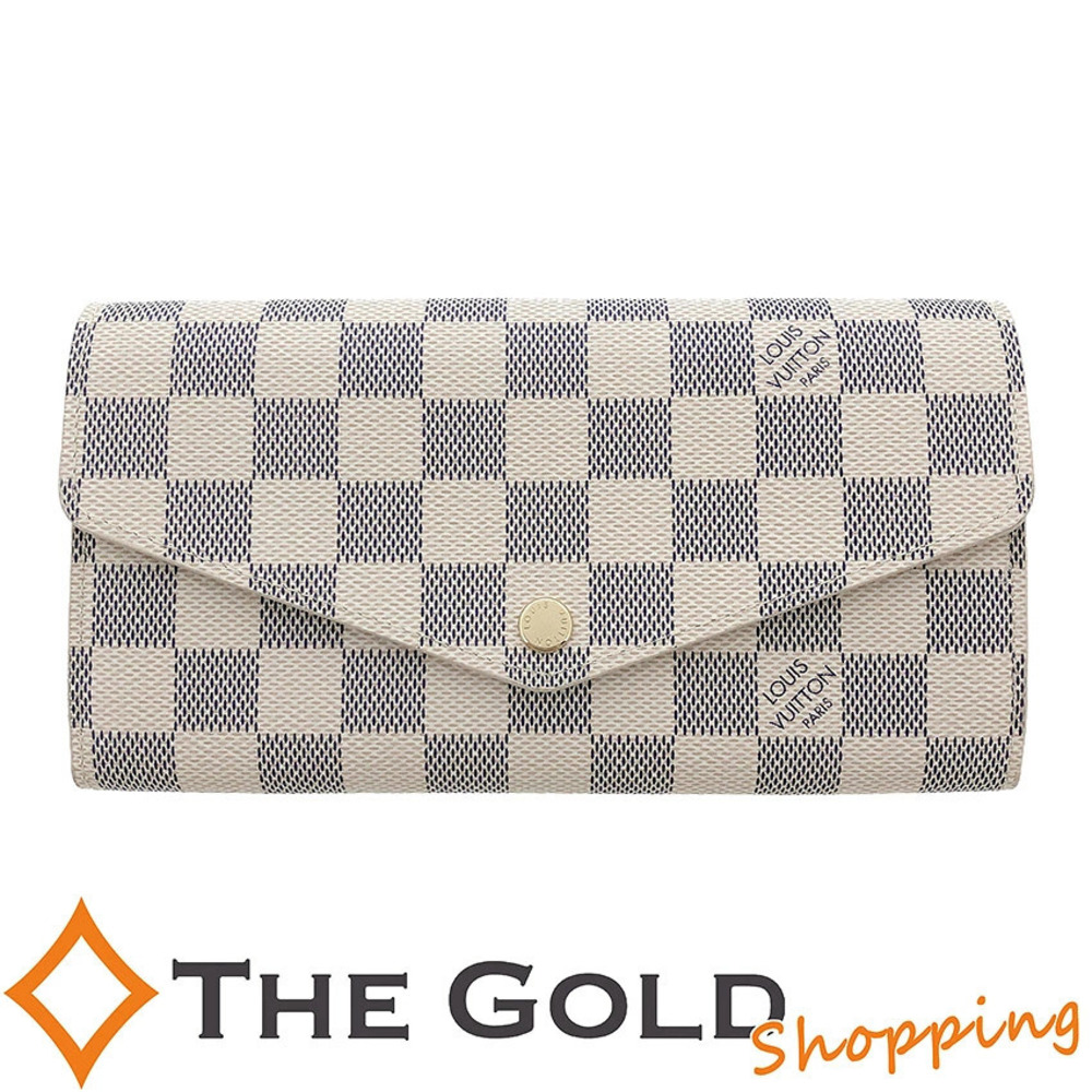 Louis Vuitton Portefeuille Sarah Damier Long Wallet Canvas Leather Azur White